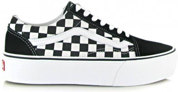 Vans Old Skool Platform Checkerboard Sneakers , Zwart, Dames -  Damesschoenen.nl
