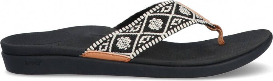 Reef Ortho Bounce Woven Dames Slippers Zwart/Wit - Damesschoenen.nl